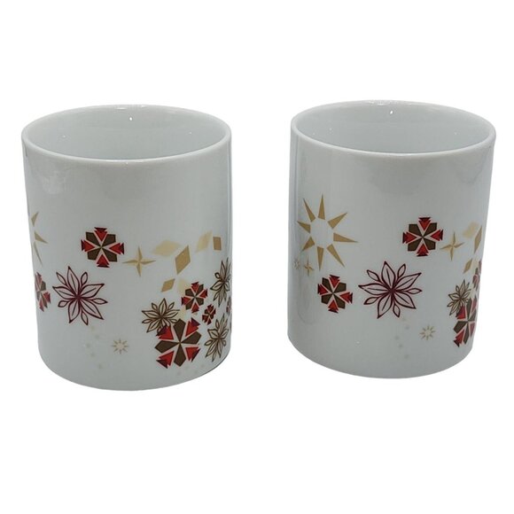 Starbucks Vintage Poinsettia Ceramic Coffee Mug Set Of 2pc 12oz Gold Red White - Picture 4 of 14